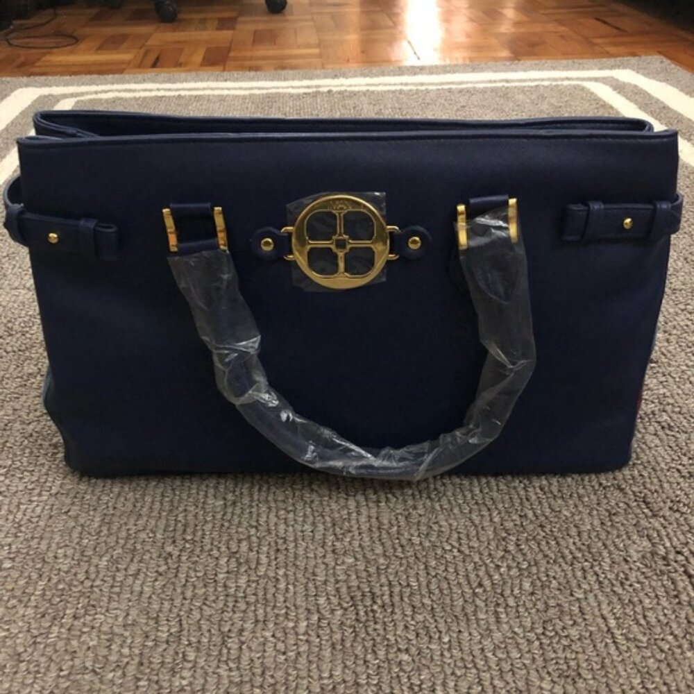 NEW ! Gorgeous Blue Color 💙 Large IMAN Handbag with Plaid Fabric.